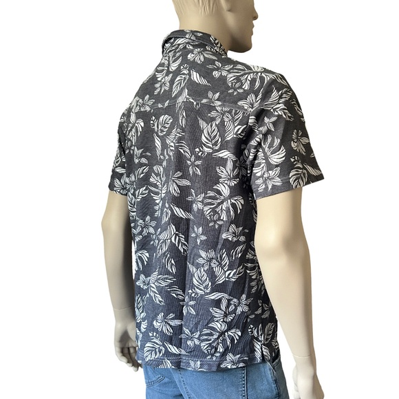 Tommy Bahama Hawaiian Tiki Shirt Monochrome Tropical Leaf Pattern Print - Picture 7 of 13